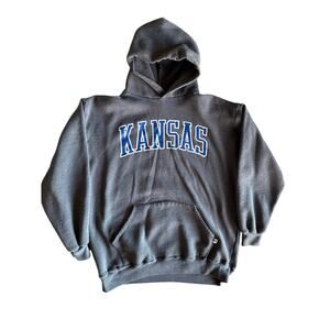 VTG NCAA KU Jayhawks Russell Athletic USA Made XXL Dark Heather Gray Hoodie